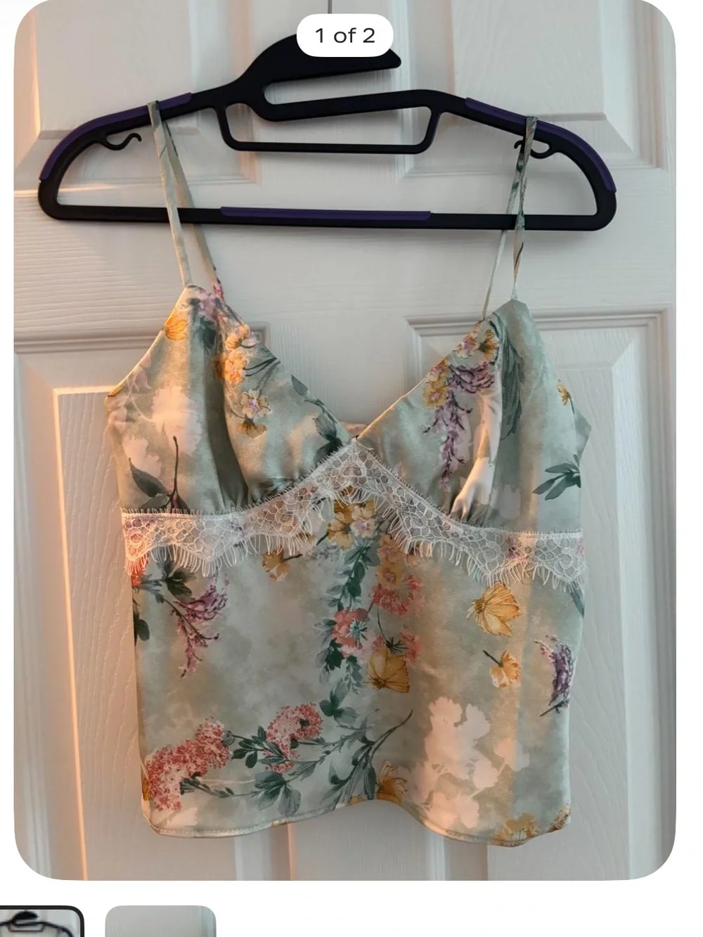 GLG Floral Satin Lace Cami in Pale Blue and Pink
